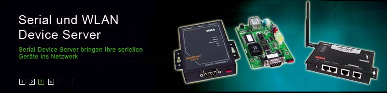 SENA Serial LAN + WLAN Device Server Banner. Serielle Geräte schnell ins Netzwerk, WLAN oder Internet einbinden.