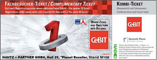 CeBIT Ticket 2009 anfordern